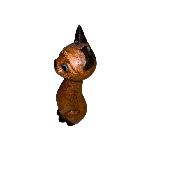 Vintage Mid‑Century Carved Wooden Long‑Neck Cat Figurine 5″ Tall retro - Picture 3 of 5